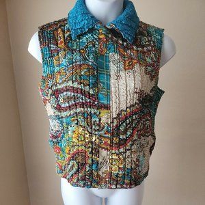 Reversible Popcorn Vest M/L  Teal and Paisley Print 1990s style